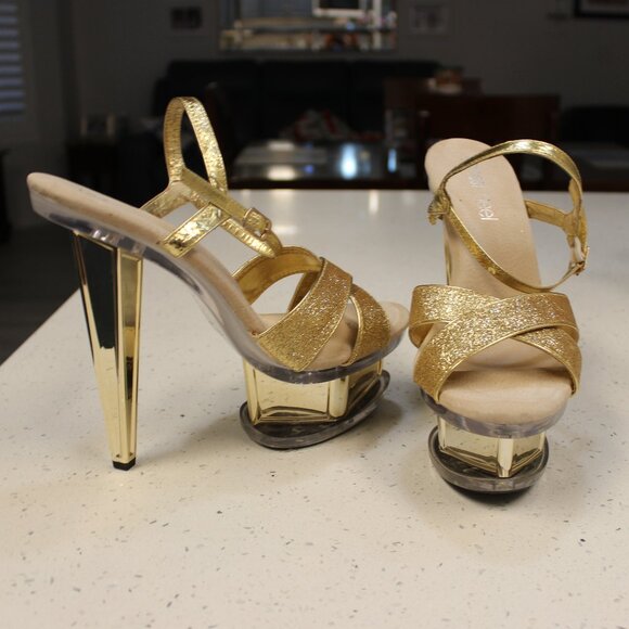 Gold Sparkle Platform Stiletto Stripper Heels Size 11 - Picture 9 of 16
